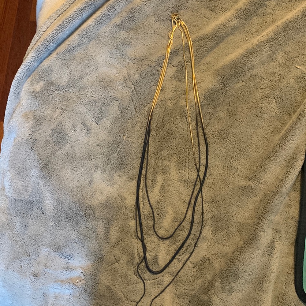 Long necklace; gold and navy